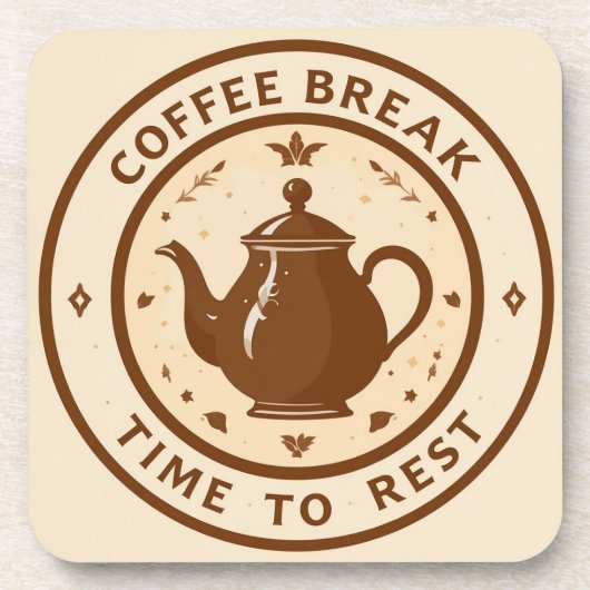 Elegante Kaffeepause Teapot Illustration Getränkeuntersetzer (Vorderseite)