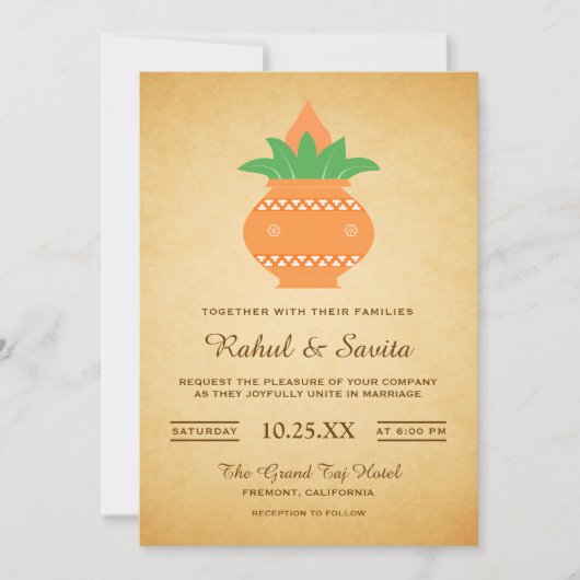 Elegante Kalash Vintage indische Hochzeitseinladun Einladung (Vorderseite)