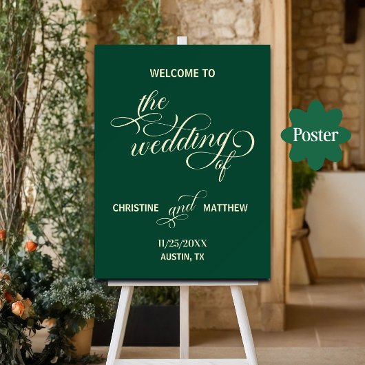 Elegante Kalligrafie Aquamarin Wedding Willkommen Poster