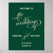 Elegante Kalligrafie Aquamarin Wedding Willkommen Poster (Vorne)