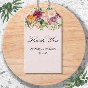 Elegante Kalligrafie-Aquarell-Rosengarten-Hochzeit Geschenkanhänger