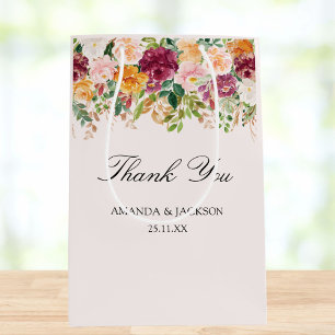 Elegante Kalligrafie-Aquarell-Rosengarten-Hochzeit Mittlere Geschenktüte