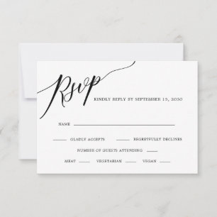 Elegante Kalligrafie Black and White Wedding RSVP