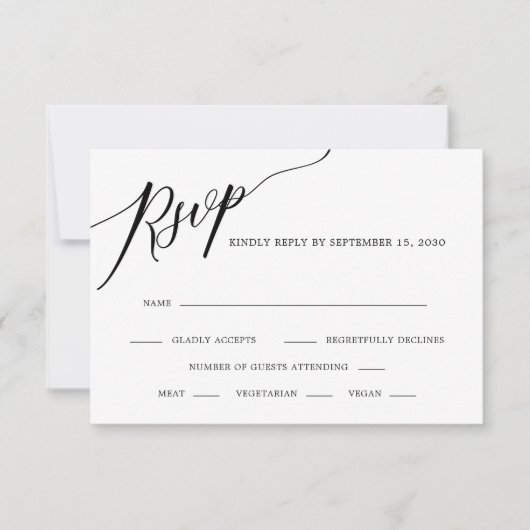 Elegante Kalligrafie Black and White Wedding RSVP  Karte (Vorderseite)