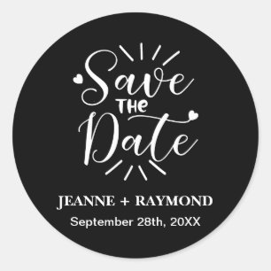 Elegante Kalligrafie Black Wedding Save the Date Runder Aufkleber
