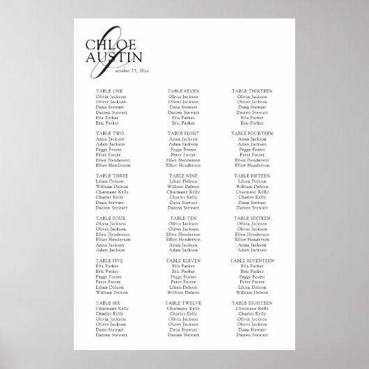 Elegante Kalligrafie BlackWedding Seating Chart Poster (Vorne)