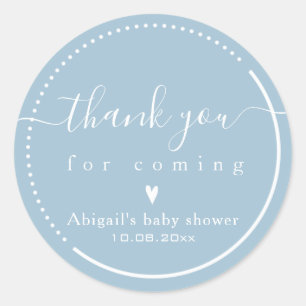 Elegante Kalligrafie Blau Baby Shower 'Danke schön Runder Aufkleber