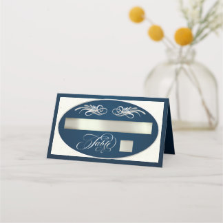 Elegante Kalligrafie - Blau/Silber Platzkarte