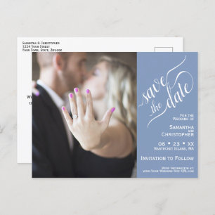 Elegante Kalligrafie Blue Wedding Save the Date Ankündigungspostkarte