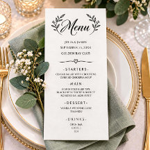Elegante Kalligrafie-Botanik-Hochzeitsmenükarte