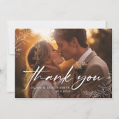 Elegante Kalligrafie Custom Foto Wedding Dankeskarte (Vorderseite)