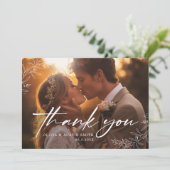 Elegante Kalligrafie Custom Foto Wedding Dankeskarte (Stehend Vorderseite)
