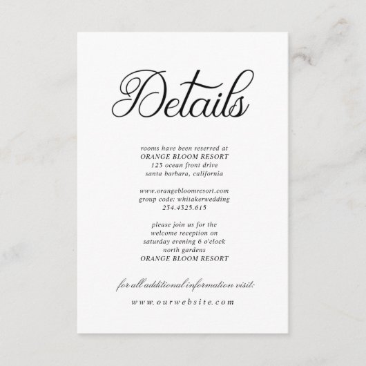 Elegante Kalligrafie ⎥ Details Einschließkarte Begleitkarte (Vorderseite)