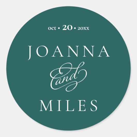 Elegante Kalligrafie Dunkel Aquamarin Simple Runder Aufkleber (Vorderseite)