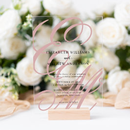 Elegante Kalligrafie Dusty Pink Monogram Wedding Acryleinladungen