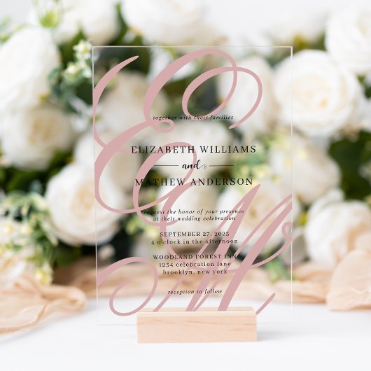 Elegante Kalligrafie Dusty Pink Monogram Wedding Acryleinladungen