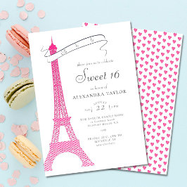 Elegante Kalligrafie Eiffel Paris Minimal Sweet 16 Einladung