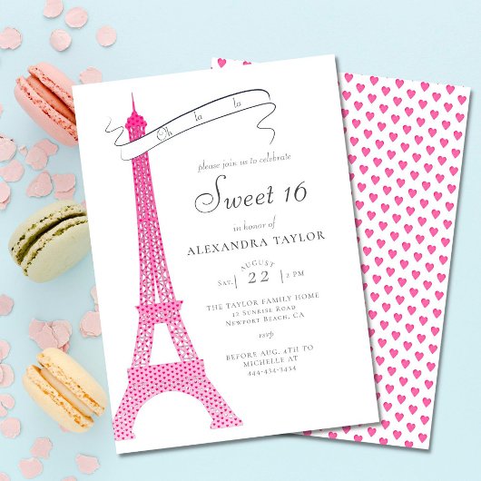 Elegante Kalligrafie Eiffel Paris Minimal Sweet 16 Einladung