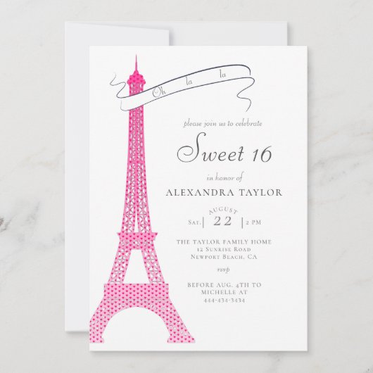Elegante Kalligrafie Eiffel Paris Minimal Sweet 16 Einladung (Vorderseite)