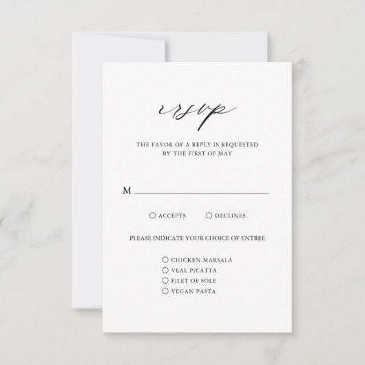 Elegante Kalligrafie Einfache Hochzeit RSVP Karte (Vorderseite)