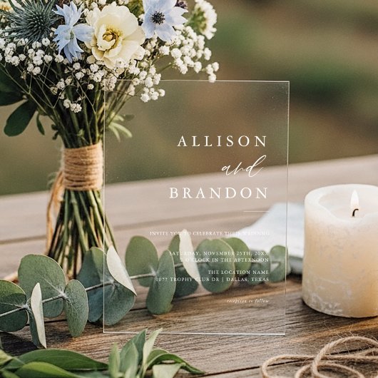 Elegante Kalligrafie Einfache Hochzeit transparent Acryleinladungen