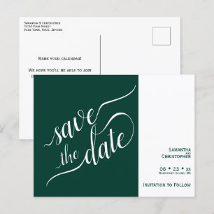 Elegante Kalligrafie Emerald Wedding Save the Date Ankündigungspostkarte