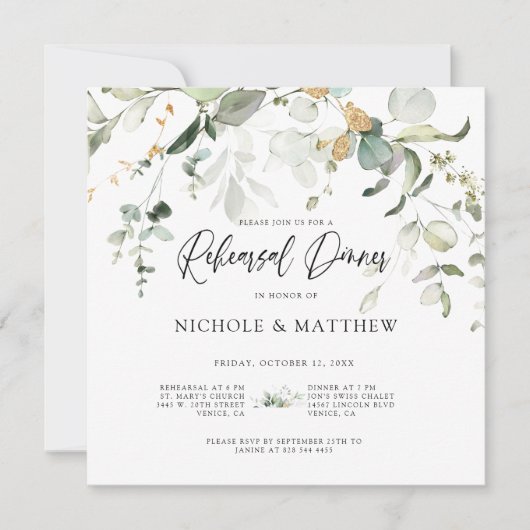 Elegante Kalligrafie Eukalyptus Probe Abendessen i (Vorderseite)