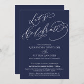 Elegante Kalligrafie Feiern wir Navy Blue Einladung (Vorne/Hinten)