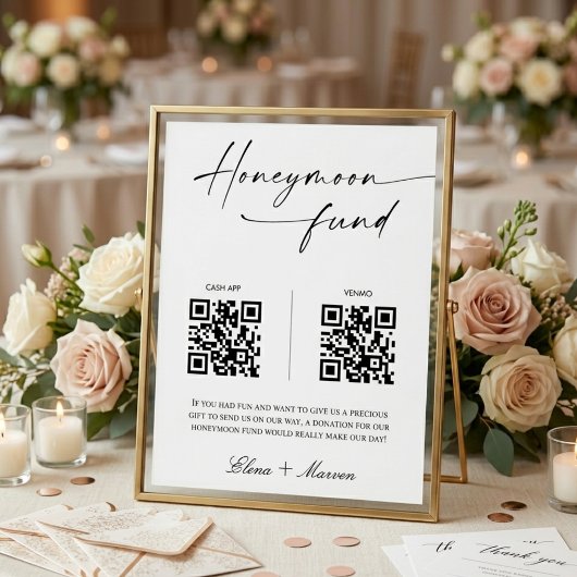 Elegante Kalligrafie Flitterwochen Fonds QR Code H Poster