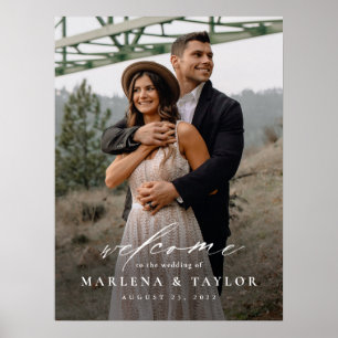 Elegante Kalligrafie Foto Hochzeit Willkommen Poster