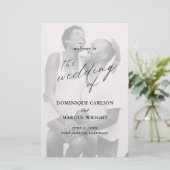 Elegante Kalligrafie-Foto Moderne Hochzeitsprogram (Stehend Vorderseite)