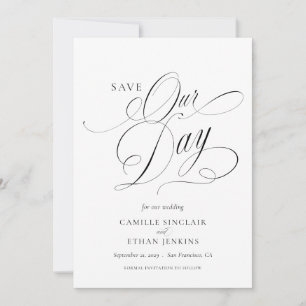 Elegante Kalligrafie-Foto-Save-the-Date-Karte Einladung