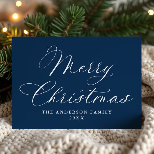 Elegante Kalligrafie Frohe Weihnachtsnacht Marine Feiertagskarte