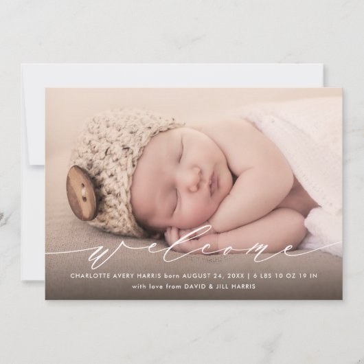 Elegante Kalligrafie - Geburtserklärung Einladung (Vorderseite)