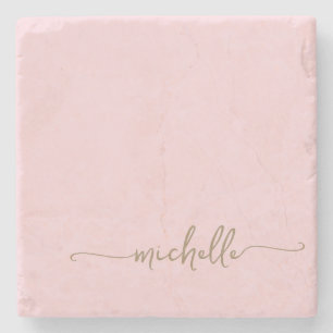 Elegante Kalligrafie Gold Monogramm Name Schriftzu Steinuntersetzer