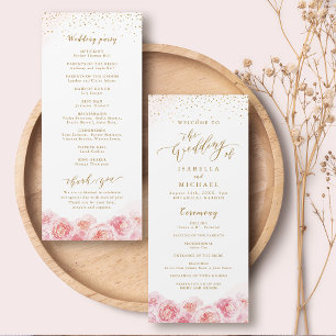 Elegante Kalligrafie Gold- und Rosé-Blumenhochzeit Programm