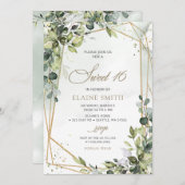 Elegante Kalligrafie Grüne Eukalyptus Sweet 16 Einladung (Vorne/Hinten)
