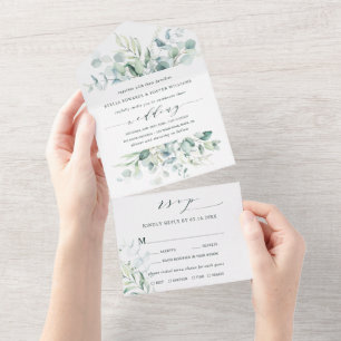 Elegante Kalligrafie Grüne Hochzeit All In One Einladung