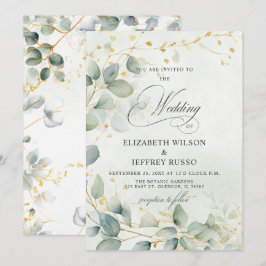 Elegante Kalligrafie Grünzeug Eukalyptus Hochzeit Einladung