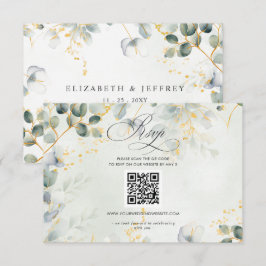 Elegante Kalligrafie Grünzeug Eukalyptus QR-Code RSVP Karte