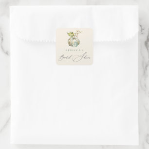 Elegante Kalligrafie Herbst-Kürbis-Brautjunggesell Quadratischer Aufkleber