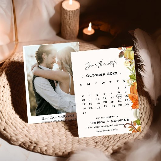 Elegante Kalligrafie Herbst-Kürbis-Hochzeit Save The Date
