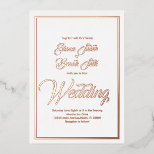 Elegante Kalligrafie-Herz-Hochzeit geprägte Folie  Folieneinladung