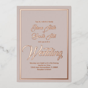 Elegante Kalligrafie-Herz-Hochzeit Prägung Folie Folieneinladung