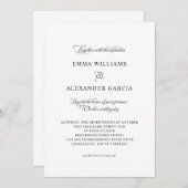 Elegante Kalligrafie Hochzeit formale Schwarz & We Einladung (Vorne/Hinten)