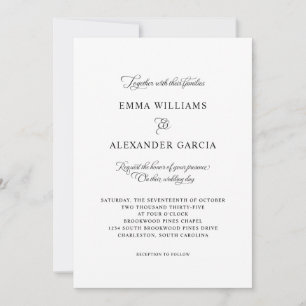 Elegante Kalligrafie Hochzeit formale Schwarz & We Einladung