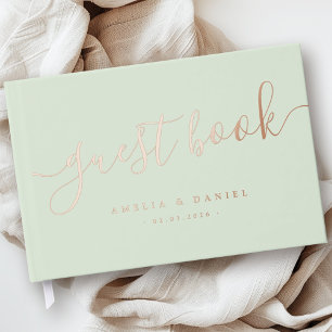 Elegante Kalligrafie Hochzeit hellgrün Gästebuch