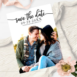 Elegante Kalligrafie Hochzeit Save The Date Foto Postkarte