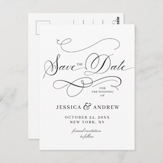 Elegante Kalligrafie Hochzeit Speichern Sie das Da Postkarte (Vorne/Hinten)
