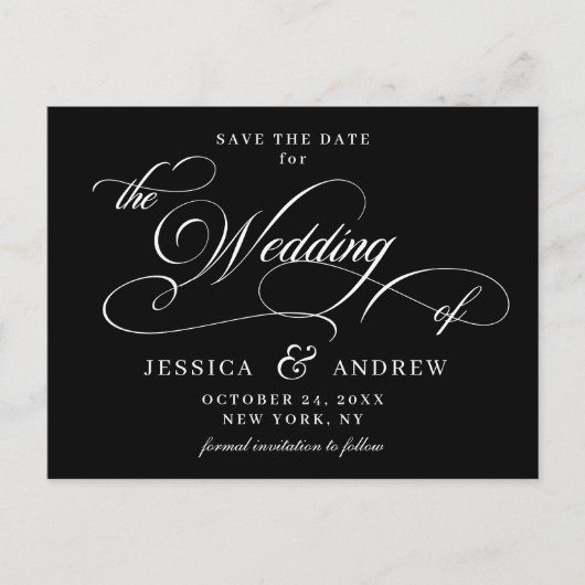 Elegante Kalligrafie Hochzeit Speichern Sie das Da Postkarte (Vorderseite)